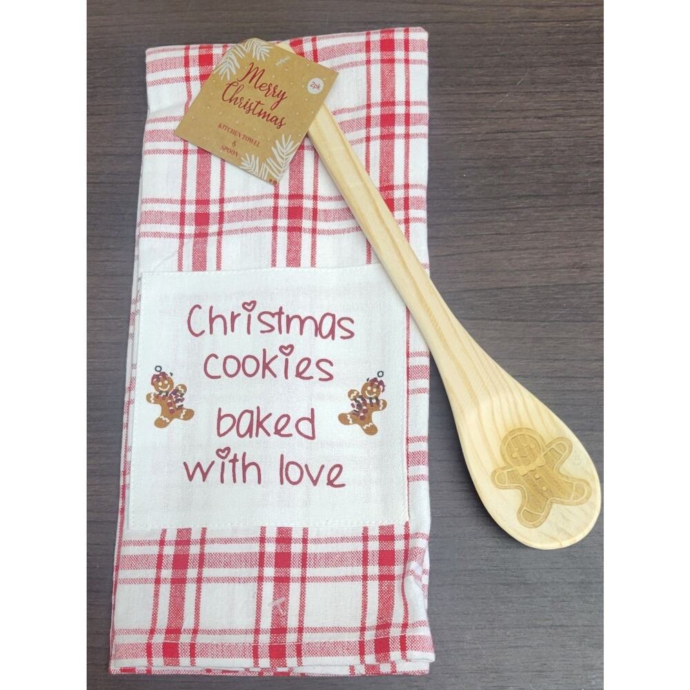 2pk Merry Christmas Kitchen Towel & Spoon (Christmas cookies baked with love)